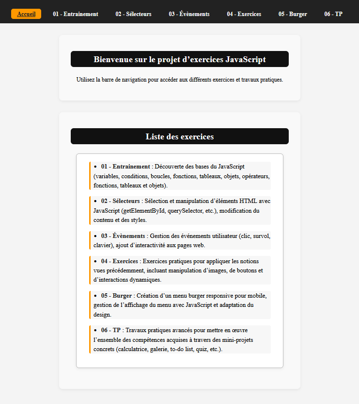 Projet JS Exercices